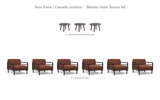 Nardi Maximo Hotel Terrace Set – Terra frame / Cannella cushions