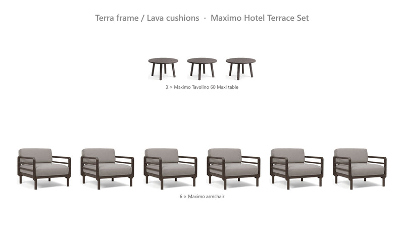 Load image into Gallery viewer, Nardi Maximo Hotel Terrace Set – Terra frame / Lava cushions
