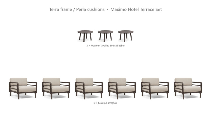 Load image into Gallery viewer, Nardi Maximo Hotel Terrace Set – Terra frame / Perla cushions
