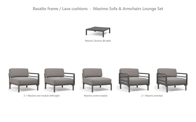 Load image into Gallery viewer, Nardi Maximo Sofa &amp; Armchairs Lounge Set – Basalto frame / Lava cushions
