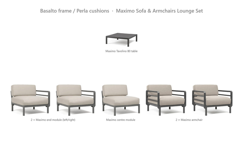 Load image into Gallery viewer, Nardi Maximo Sofa &amp; Armchairs Lounge Set – Basalto frame / Perla cushions
