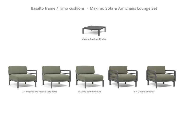 Load image into Gallery viewer, Nardi Maximo Sofa &amp; Armchairs Lounge Set – Basalto frame / Timo cushions
