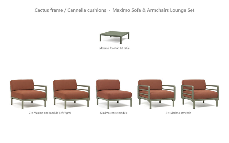 Load image into Gallery viewer, Nardi Maximo Sofa &amp; Armchairs Lounge Set – Cactus frame / Cannella cushions
