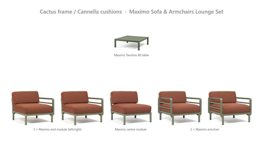 Nardi Maximo Sofa & Armchairs Lounge Set – Cactus frame / Cannella cushions