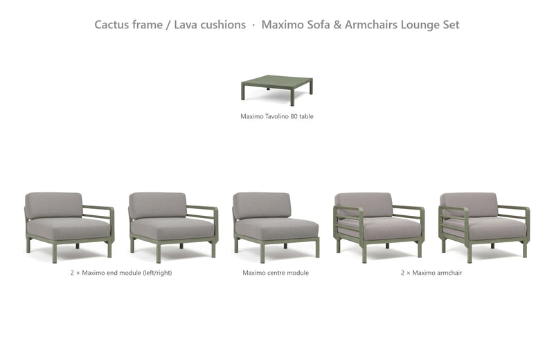 Load image into Gallery viewer, Nardi Maximo Sofa &amp; Armchairs Lounge Set – Cactus frame / Lava cushions

