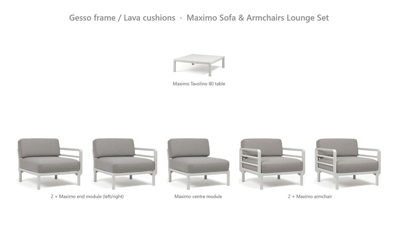 Load image into Gallery viewer, Nardi Maximo Sofa &amp; Armchairs Lounge Set – Gesso frame / Lava cushions
