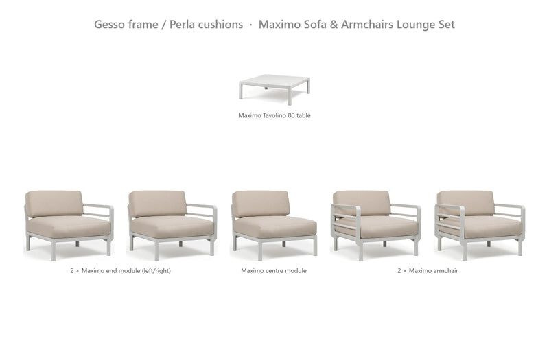 Load image into Gallery viewer, Nardi Maximo Sofa &amp; Armchairs Lounge Set – Gesso frame / Perla cushions
