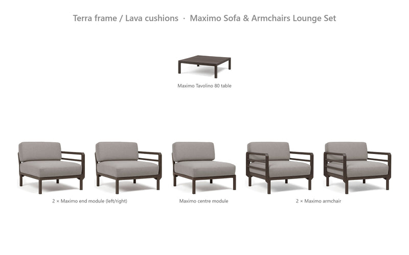 Load image into Gallery viewer, Nardi Maximo Sofa &amp; Armchairs Lounge Set – Terra frame / Lava cushions
