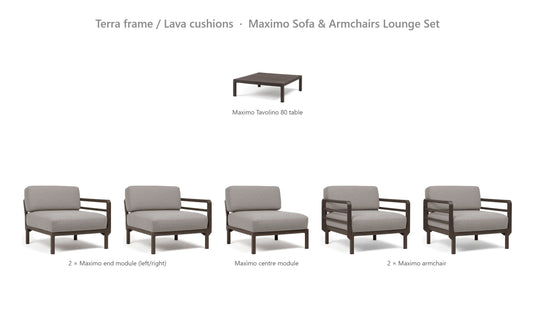Nardi Maximo Sofa & Armchairs Lounge Set – Terra frame / Lava cushions