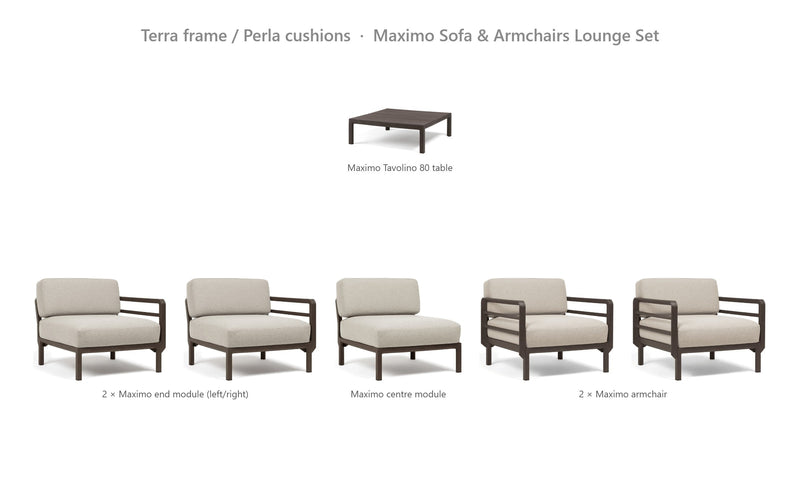 Load image into Gallery viewer, Nardi Maximo Sofa &amp; Armchairs Lounge Set – Terra frame / Perla cushions
