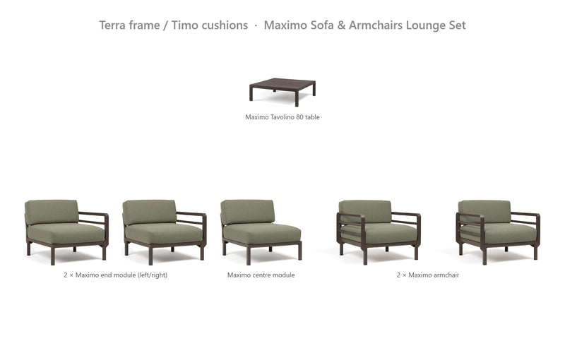 Load image into Gallery viewer, Nardi Maximo Sofa &amp; Armchairs Lounge Set – Terra frame / Timo cushions
