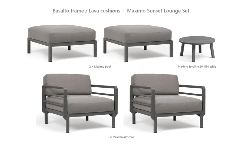 Load image into Gallery viewer, Nardi Maximo Sunset Lounge Set – Basalto frame / Lava cushions
