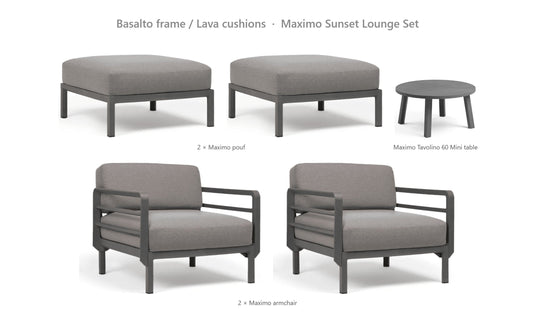 Nardi Maximo Sunset Lounge Set – Basalto frame / Lava cushions