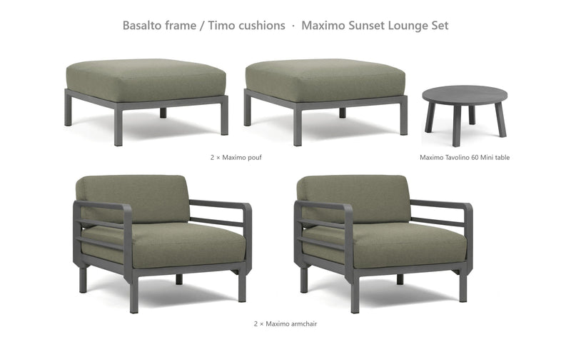 Load image into Gallery viewer, Nardi Maximo Sunset Lounge Set – Basalto frame / Timo cushions
