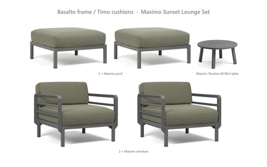 Nardi Maximo Sunset Lounge Set – Basalto frame / Timo cushions