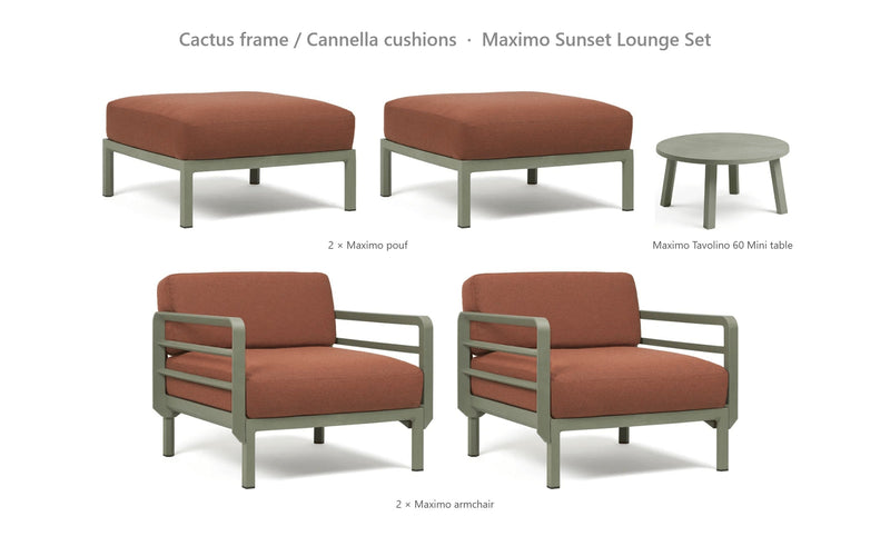 Load image into Gallery viewer, Nardi Maximo Sunset Lounge Set – Cactus frame / Cannella cushions
