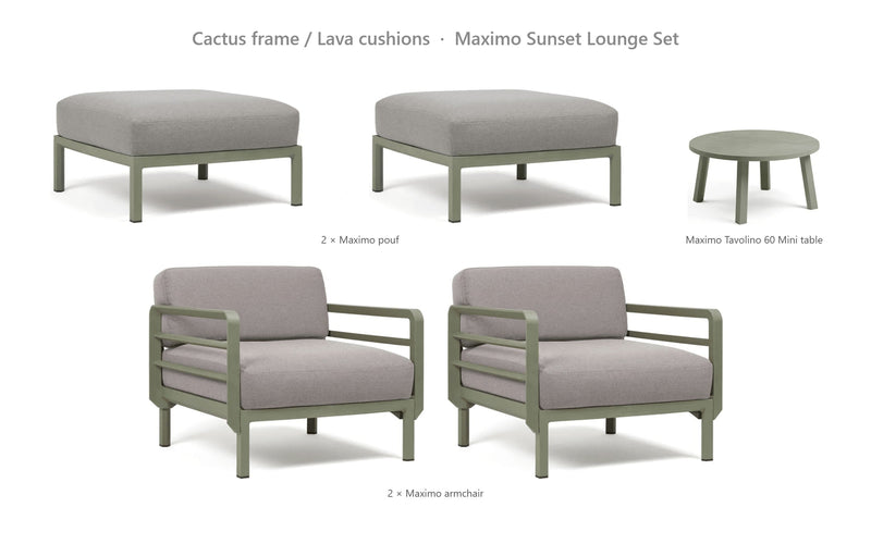 Load image into Gallery viewer, Nardi Maximo Sunset Lounge Set – Cactus frame / Lava cushions
