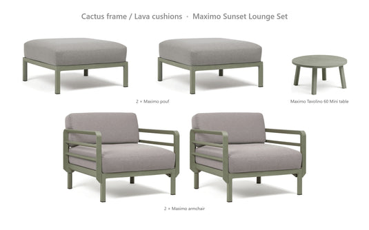 Nardi Maximo Sunset Lounge Set – Cactus frame / Lava cushions