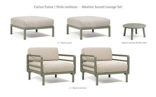 Nardi Maximo Sunset Lounge Set – Cactus frame / Perla cushions