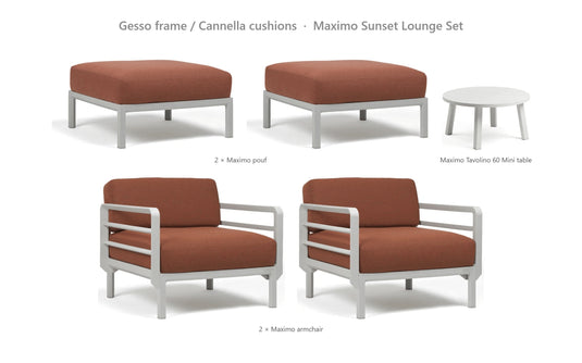 Nardi Maximo Sunset Lounge Set – Gesso frame / Cannella cushions