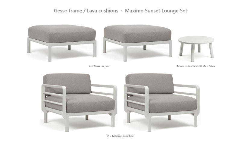 Load image into Gallery viewer, Nardi Maximo Sunset Lounge Set – Gesso frame / Lava cushions
