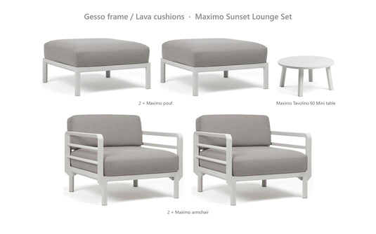 Nardi Maximo Sunset Lounge Set – Gesso frame / Lava cushions