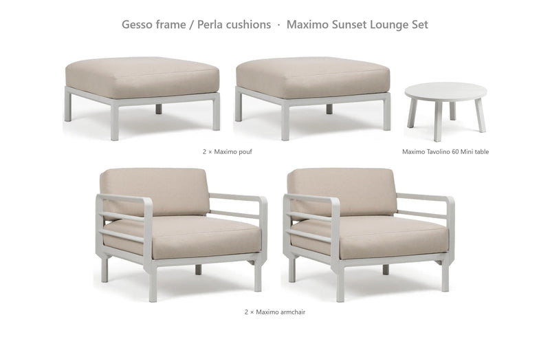 Load image into Gallery viewer, Nardi Maximo Sunset Lounge Set – Gesso frame / Perla cushions
