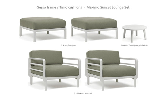 Nardi Maximo Sunset Lounge Set – Gesso frame / Timo cushions