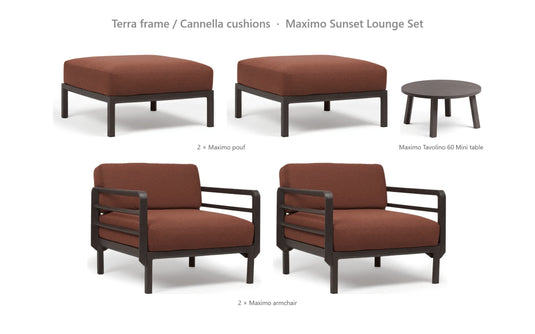 Nardi Maximo Sunset Lounge Set – Terra frame / Cannella cushions