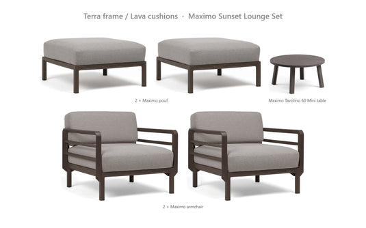 Nardi Maximo Sunset Lounge Set – Terra frame / Lava cushions