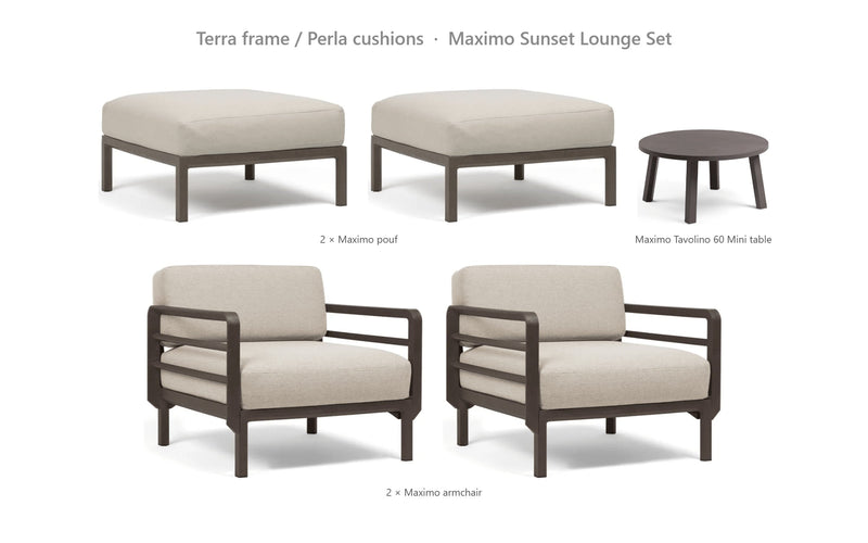 Load image into Gallery viewer, Nardi Maximo Sunset Lounge Set – Terra frame / Perla cushions
