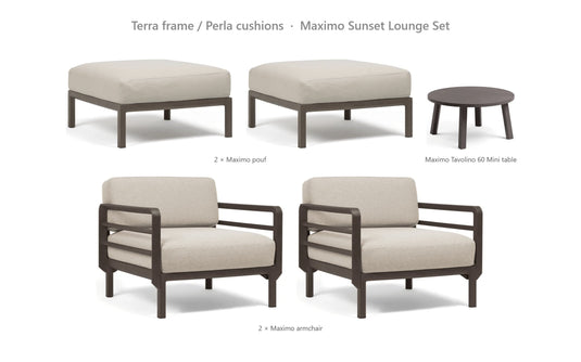 Nardi Maximo Sunset Lounge Set – Terra frame / Perla cushions