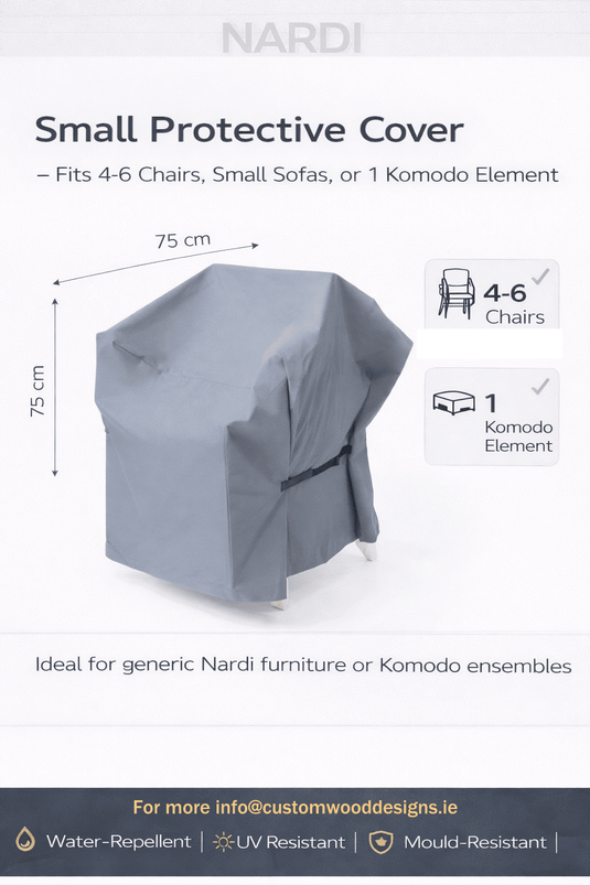 Nardi Outdoor Furniture Covers S, M, L, XL - Custom Wood DesignsNardi outdoor furniture cover for Komodo chairs, available in sizes S, M, L, XL, protecting outdoor Nardi furniture from weather.Outdoor Nardi Covers Komodo24575206500759S (4/6 chairs / 1 Komodo element)