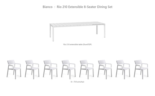 Nardi Rio 210 Extensible 8-Seater Dining Set – Bianco
