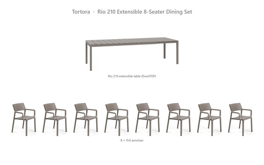 Nardi Rio 210 Extensible 8-Seater Dining Set – Tortora