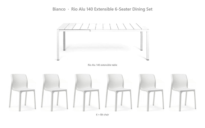 Load image into Gallery viewer, Nardi Rio Alu 140 Extensible 6-Seater Dining Set – Bianco
