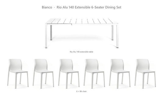 Nardi Rio Alu 140 Extensible 6-Seater Dining Set – Bianco