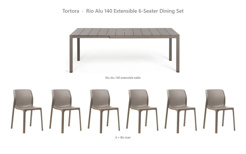 Load image into Gallery viewer, Nardi Rio Alu 140 Extensible 6-Seater Dining Set – Tortora
