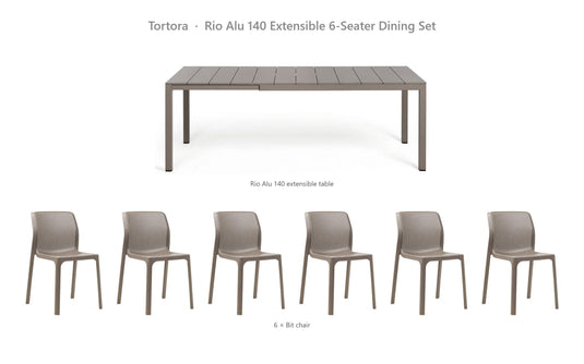 Nardi Rio Alu 140 Extensible 6-Seater Dining Set – Tortora