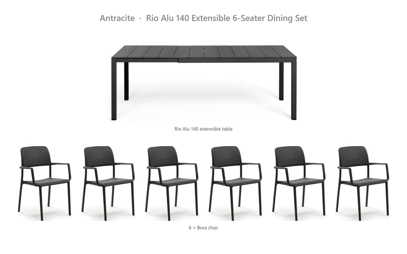 Load image into Gallery viewer, Nardi Rio Alu 140 Extensible 6-Seater Dining Set – Antracite
