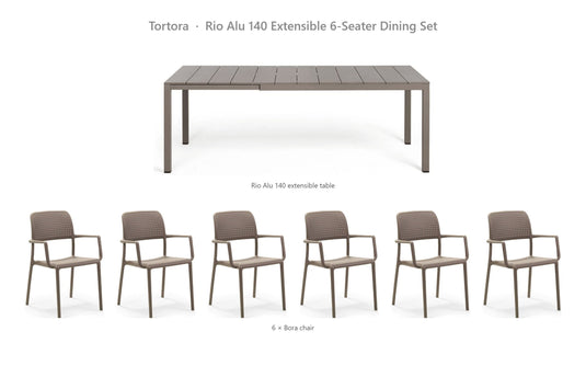 Nardi Rio Alu 140 Extensible 6-Seater Dining Set – Tortora