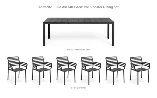 Nardi Rio Alu 140 Extensible 6-Seater Dining Set – Antracite