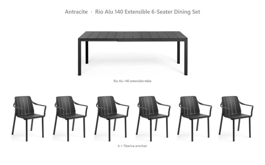 Nardi Rio Alu 140 Extensible 6-Seater Dining Set – Antracite