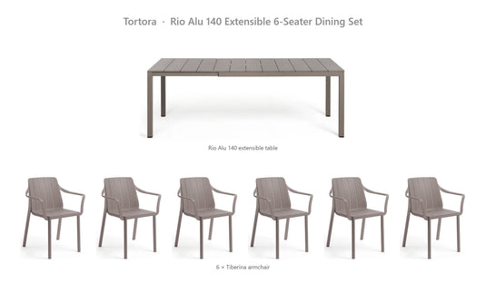 Nardi Rio Alu 140 Extensible 6-Seater Dining Set – Tortora