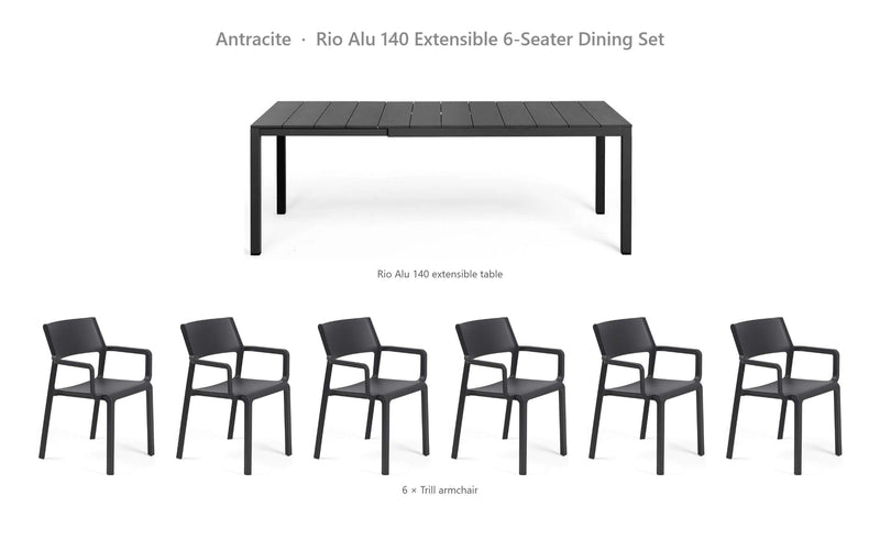 Load image into Gallery viewer, Nardi Rio Alu 140 Extensible 6-Seater Dining Set – Antracite
