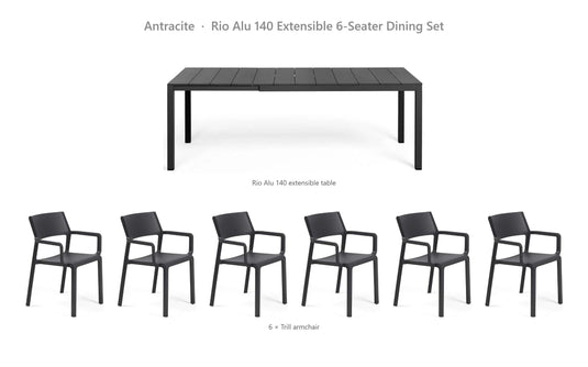Nardi Rio Alu 140 Extensible 6-Seater Dining Set – Antracite