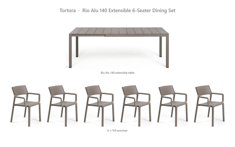 Load image into Gallery viewer, Nardi Rio Alu 140 Extensible 6-Seater Dining Set – Tortora
