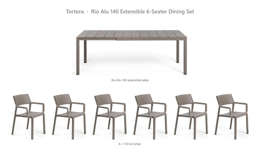 Nardi Rio Alu 140 Extensible 6-Seater Dining Set – Tortora