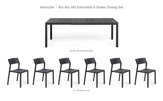 Nardi Rio Alu 140 Extensible 6-Seater Dining Set – Antracite