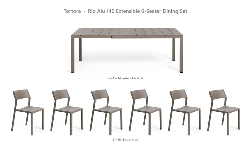 Load image into Gallery viewer, Nardi Rio Alu 140 Extensible 6-Seater Dining Set – Tortora

